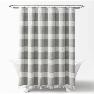 NWT Tucker Stripe Yarn Dyed Cotton Tassel Shower Curtain Gray/White - Lush Décor